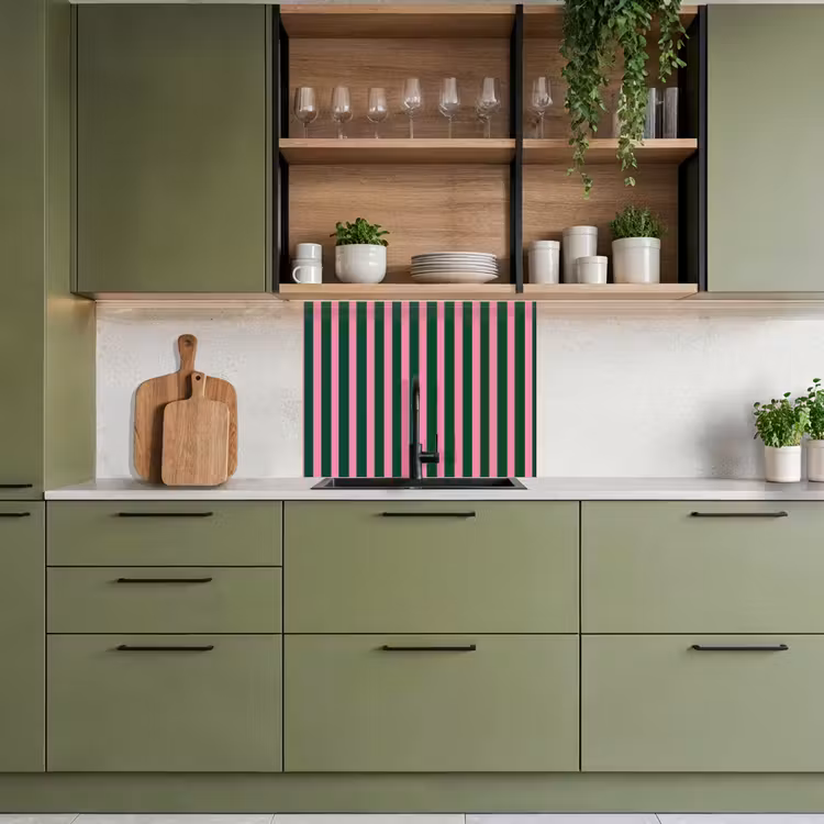 Revestimiento cocina - Rayas verticales - Verde - Rosa — 7