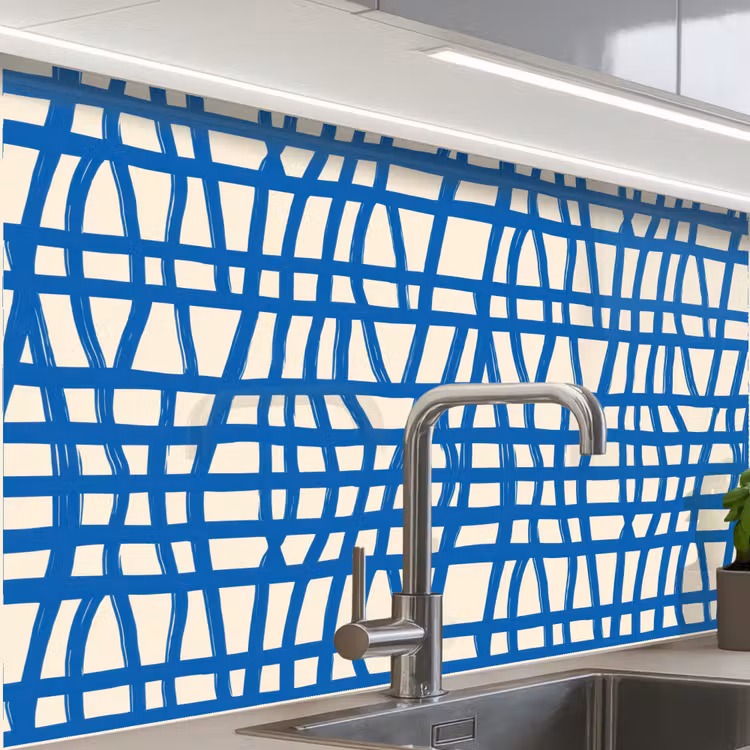 Revestimiento cocina - Diseño a cuadros - Azul - Crema — 1