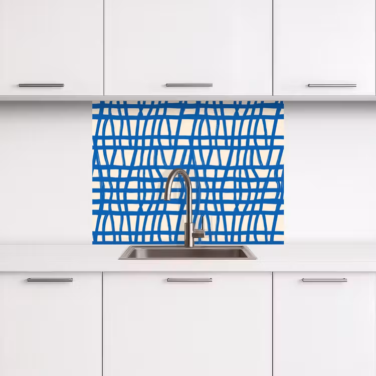 Revestimiento cocina - Diseño a cuadros - Azul - Crema — 3
