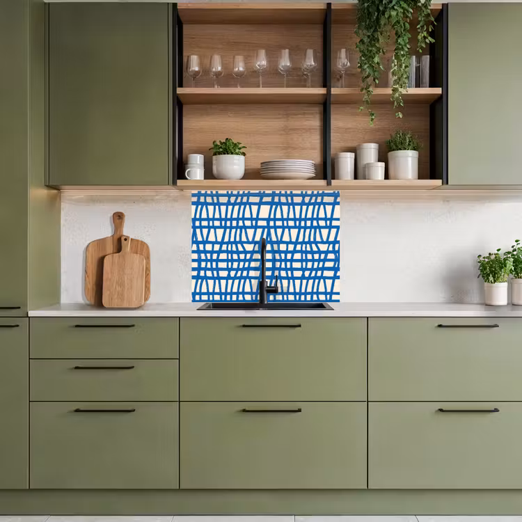Revestimiento cocina - Diseño a cuadros - Azul - Crema — 7