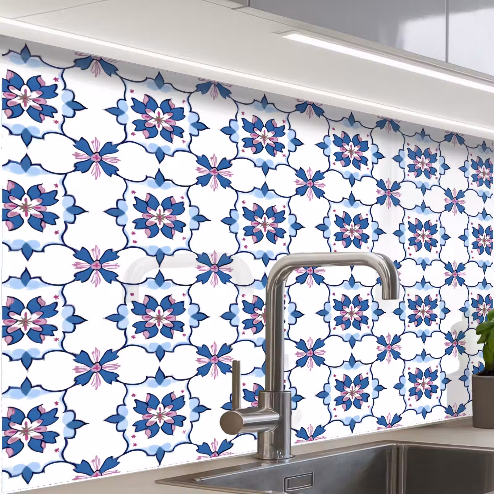 Revestimiento cocina - Moderno - Estampado - Azul - Rosa — 1