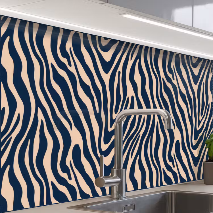 Revestimiento cocina - Cebra - Estampado - Azul - Beige — 1