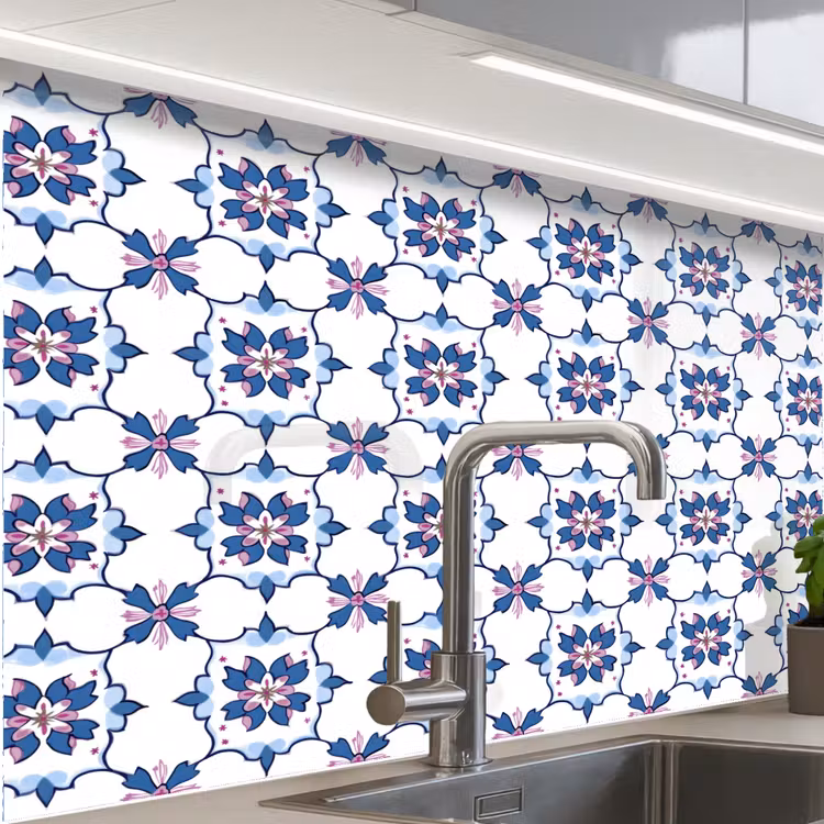 Revestimiento cocina - Moderno - Estampado - Azul - Rosa — 1