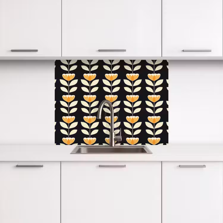Revestimiento cocina - Retro - Flor - Negro - Amarillo ocre — 3