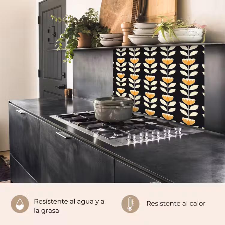 Revestimiento cocina - Retro - Flor - Negro - Amarillo ocre — 4