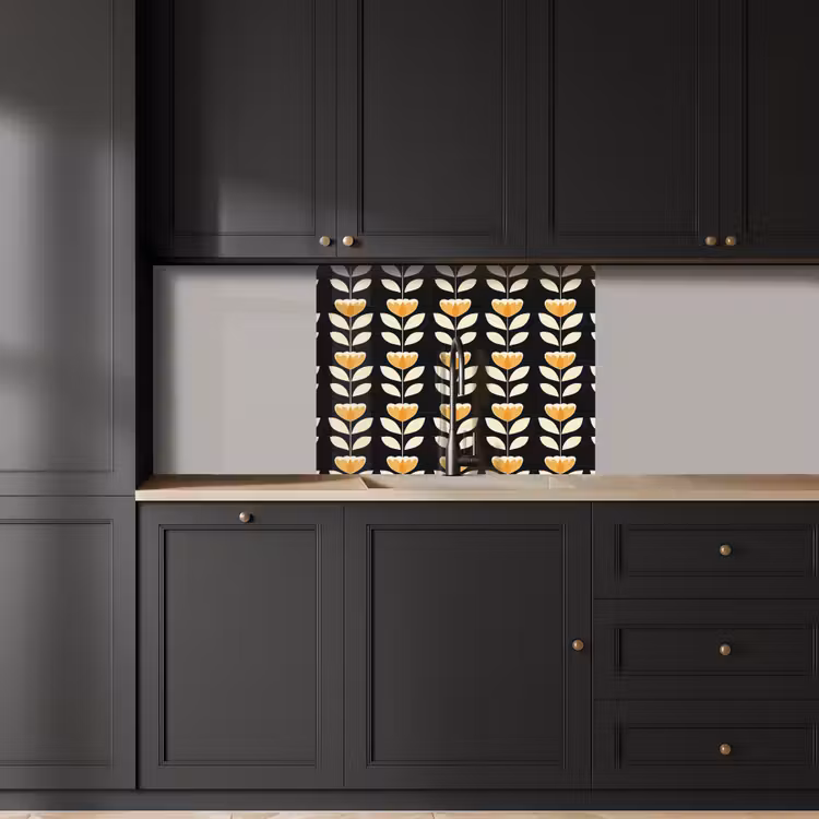 Revestimiento cocina - Retro - Flor - Negro - Amarillo ocre — 5