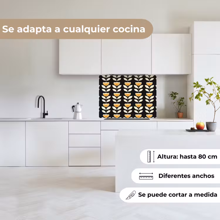 Revestimiento cocina - Retro - Flor - Negro - Amarillo ocre — 6
