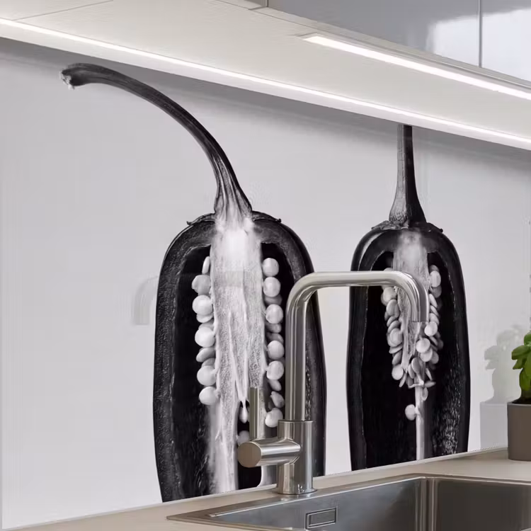Revestimiento cocina - Pimientos - Negro - Blanco - Marcos de semillas — 1