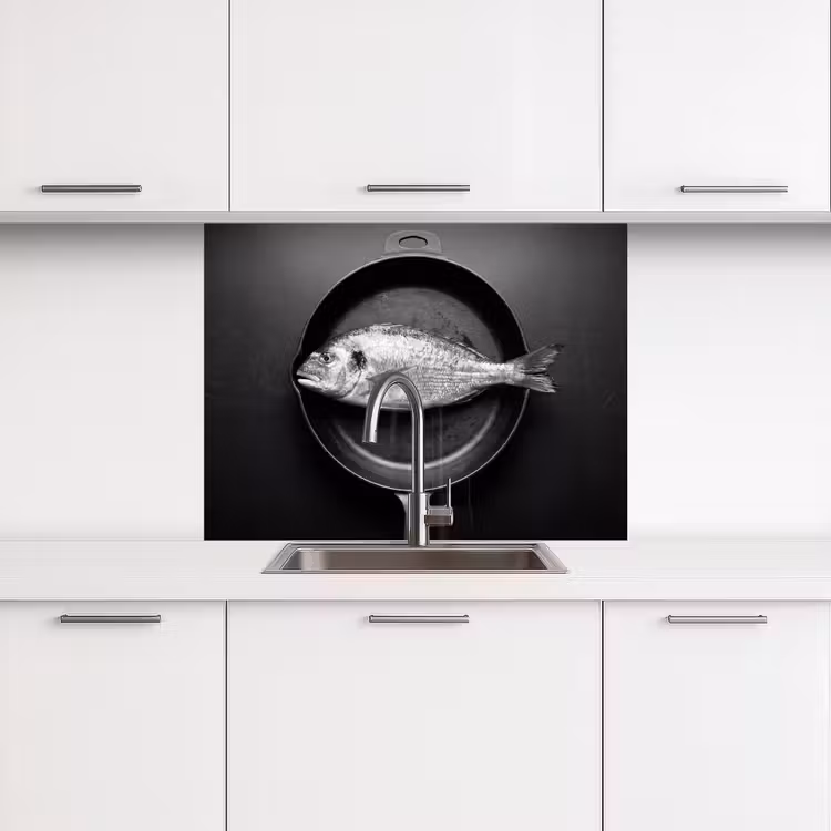 Revestimiento cocina - Sartén - Pescado - Negro - Blanco — 3