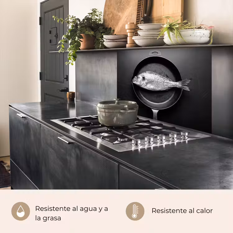 Revestimiento cocina - Sartén - Pescado - Negro - Blanco — 4