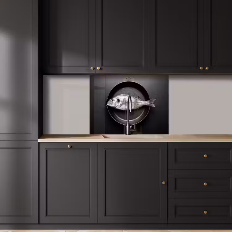 Revestimiento cocina - Sartén - Pescado - Negro - Blanco — 5