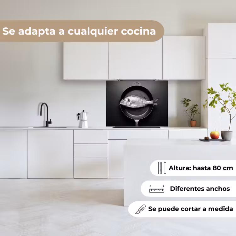Revestimiento cocina - Sartén - Pescado - Negro - Blanco — 6