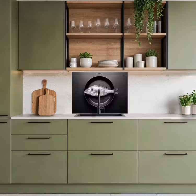 Revestimiento cocina - Sartén - Pescado - Negro - Blanco — 7