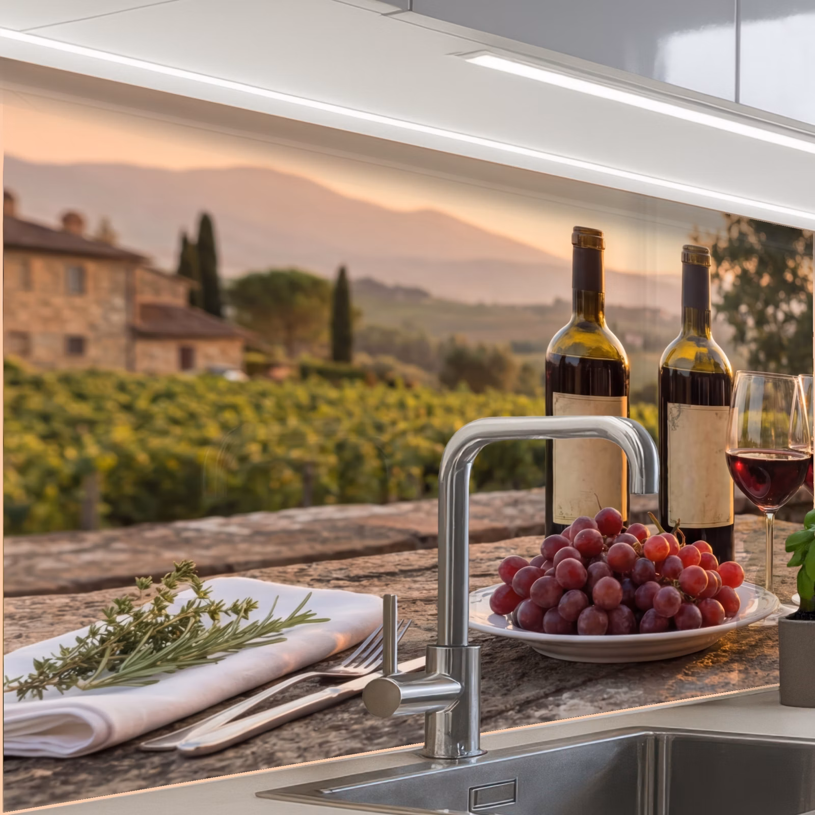 Revestimiento cocina - Vino - Copas - Uvas - Viñedo — 1