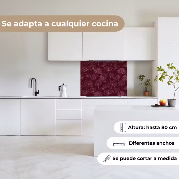 Revestimiento cocina - Flores - Patrón - Borgoña — 6