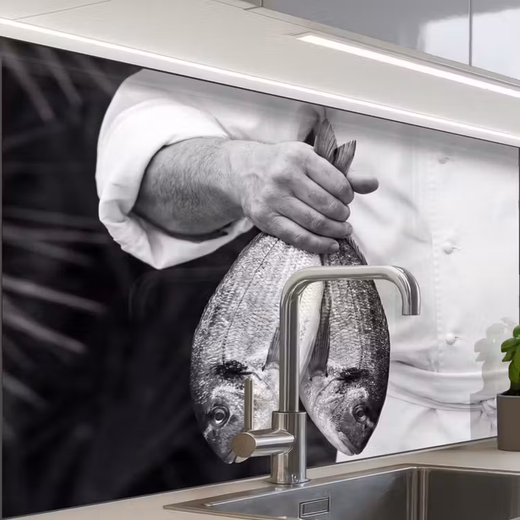 Revestimiento cocina - Pesca - Chef - Negro - Blanco — 1