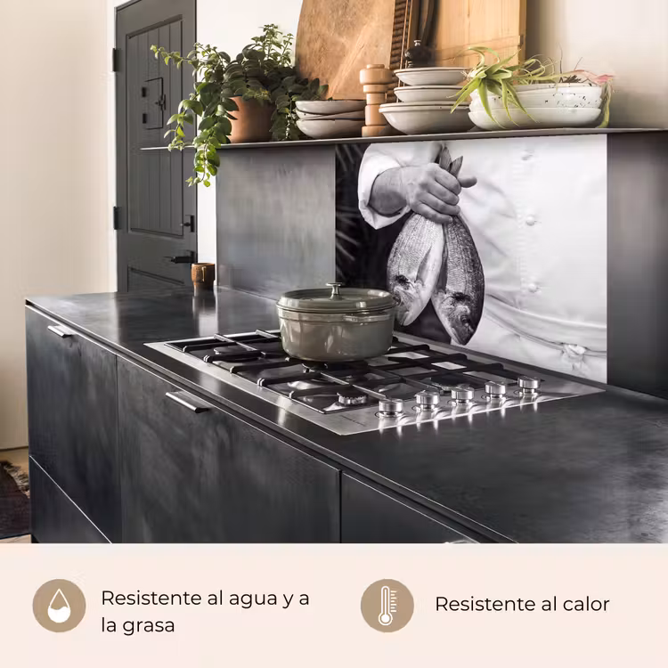Revestimiento cocina - Pesca - Chef - Negro - Blanco — 4