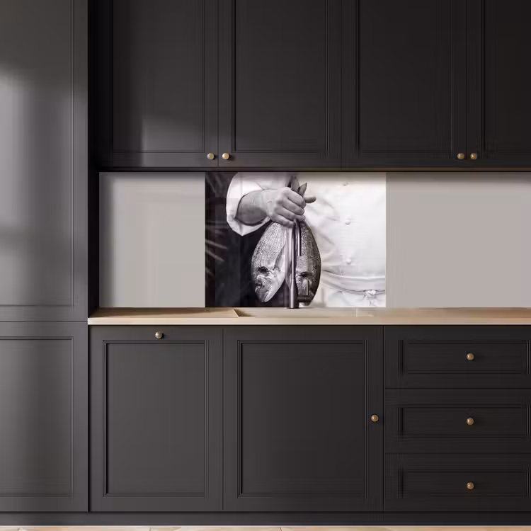 Revestimiento cocina - Pesca - Chef - Negro - Blanco — 5