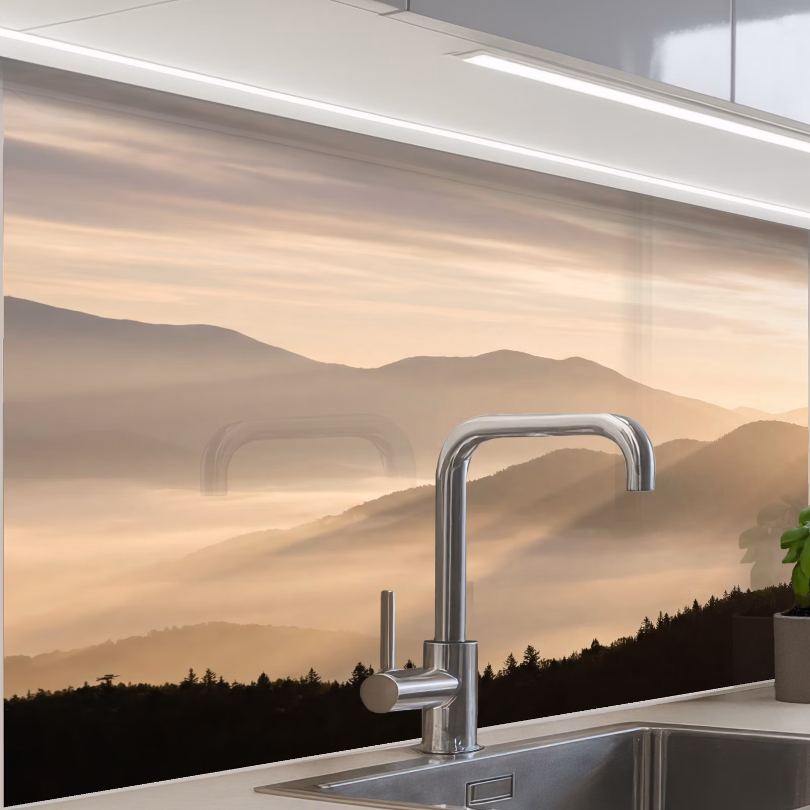 Revestimiento cocina - Montañas - Niebla - Rayos de sol — 1