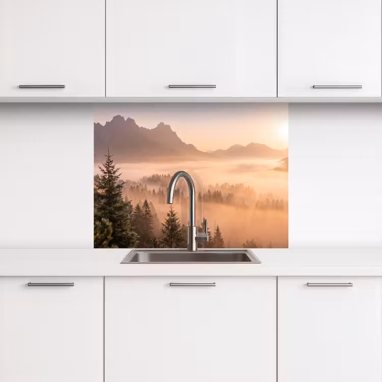 Revestimiento cocina - Luz solar - Niebla - Montañas - Árboles — 3