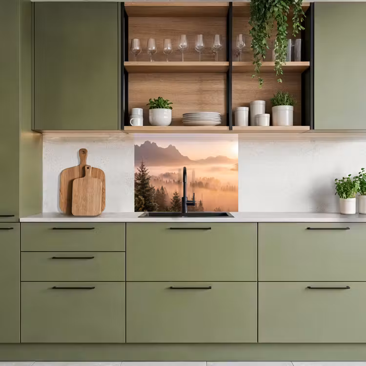 Revestimiento cocina - Luz solar - Niebla - Montañas - Árboles — 7