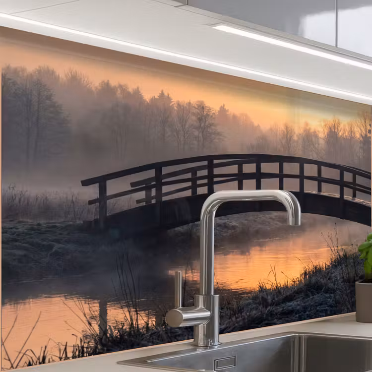 Revestimiento cocina - Puente - Niebla - Árboles - Agua — 1