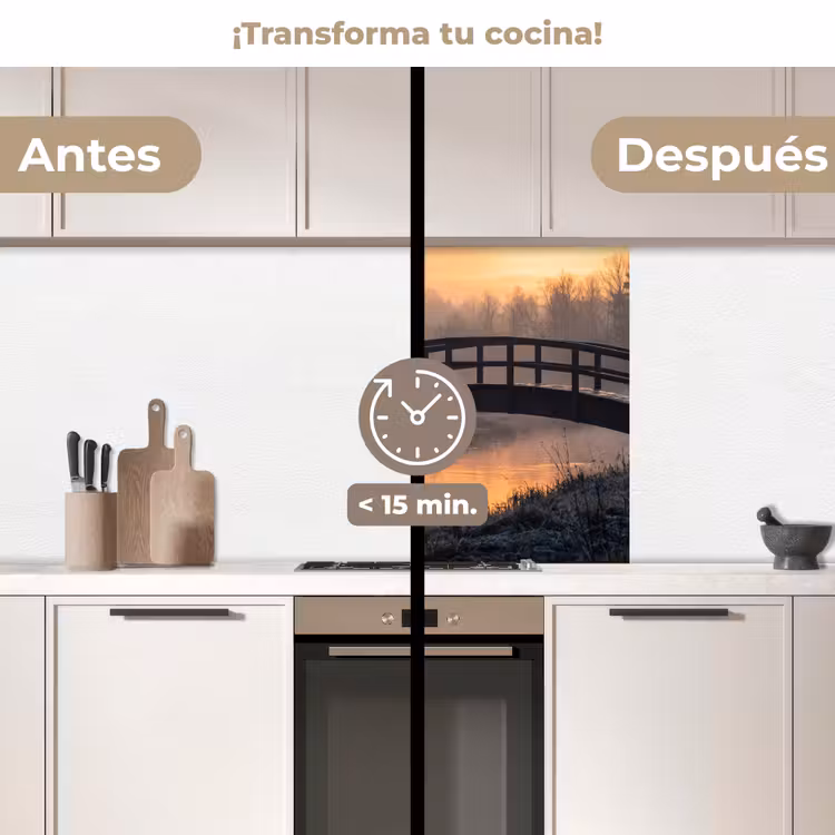 Revestimiento cocina - Puente - Niebla - Árboles - Agua — 2