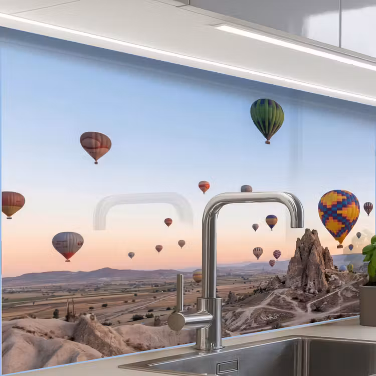 Revestimiento cocina - Globos aerostáticos - Rocas - Amanecer — 1