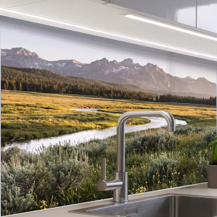 Revestimiento cocina - Paisaje de montaña - Río - Bosque — 1