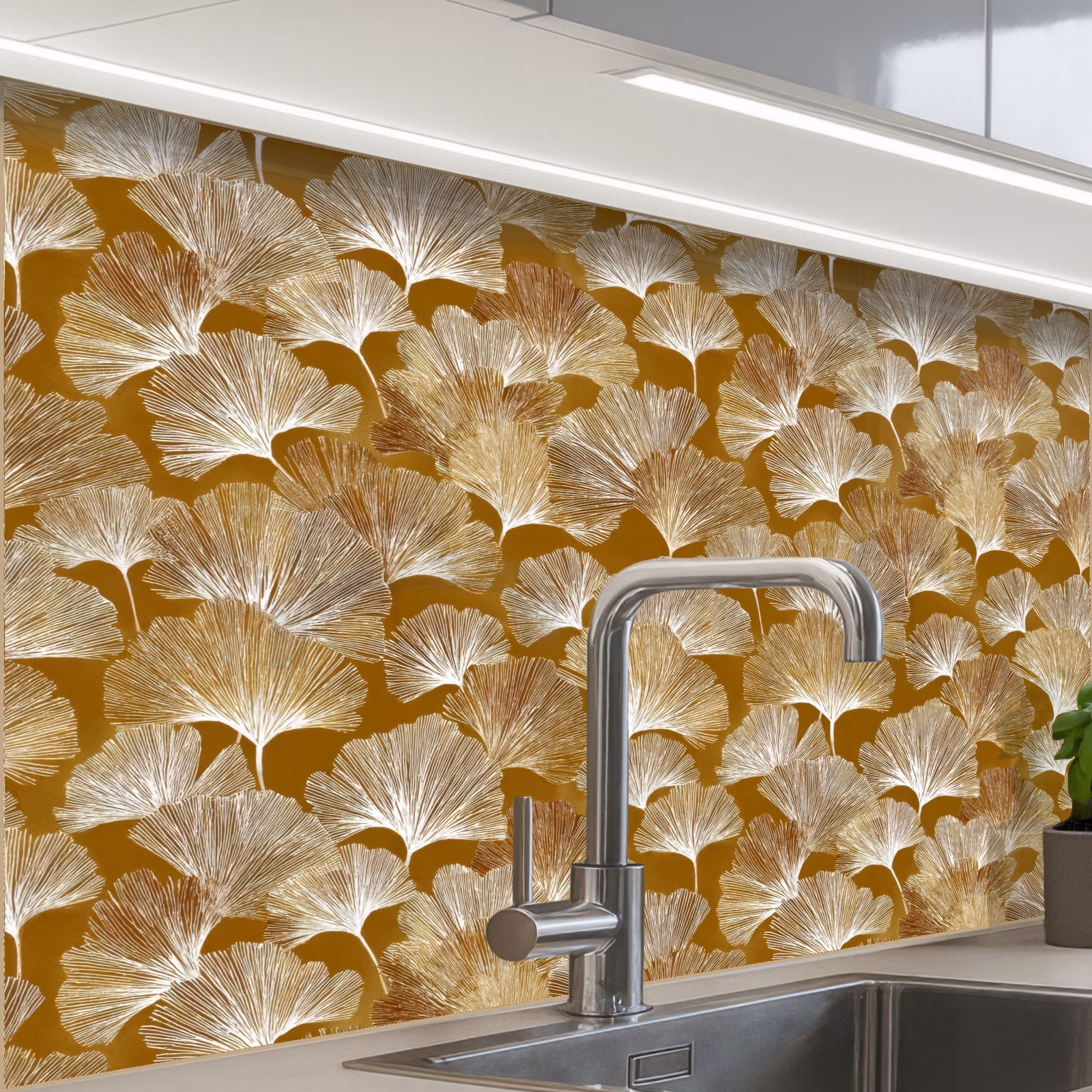 Revestimiento cocina - Ginkgo - Hojas - Oro — 1