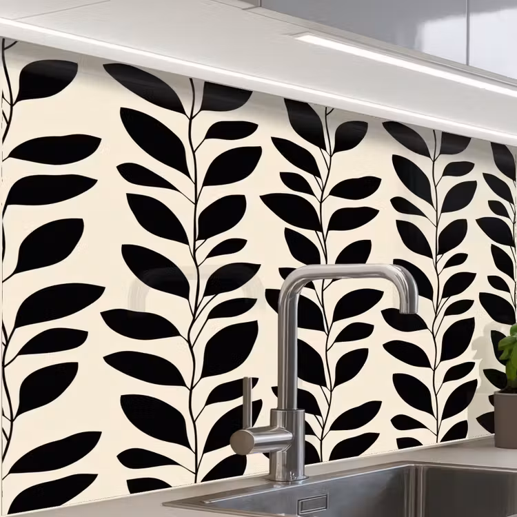 Revestimiento cocina - Botánico - Estampado - Negro - Beige — 1