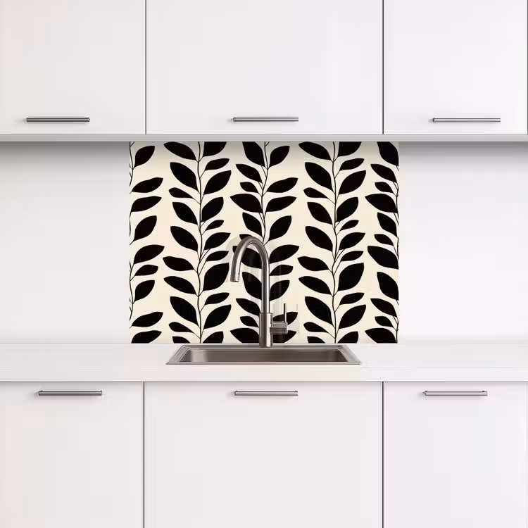 Revestimiento cocina - Botánico - Estampado - Negro - Beige — 3