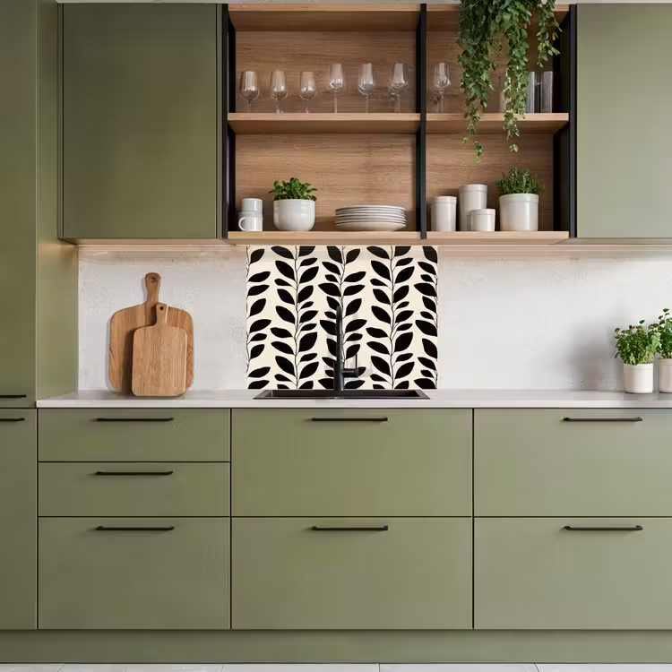 Revestimiento cocina - Botánico - Estampado - Negro - Beige — 7