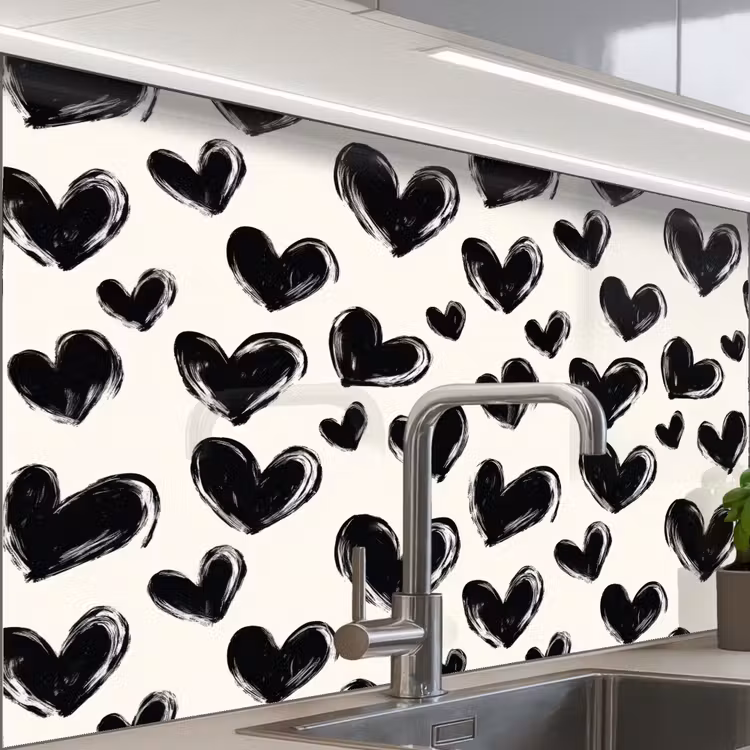Revestimiento cocina - Corazones - Patrón - Negro — 1