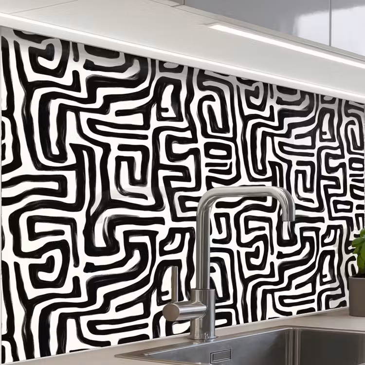 Revestimiento cocina - Gráfico - Líneas - Blanco y negro — 1