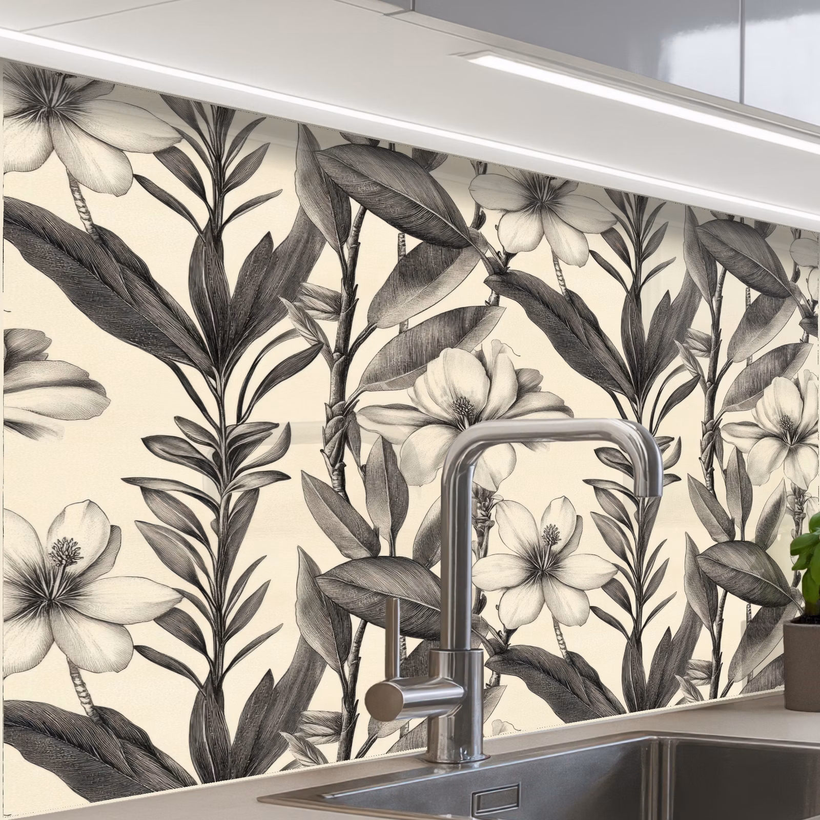 Revestimiento cocina - Clásico - Botánico - Negro - Beige — 1
