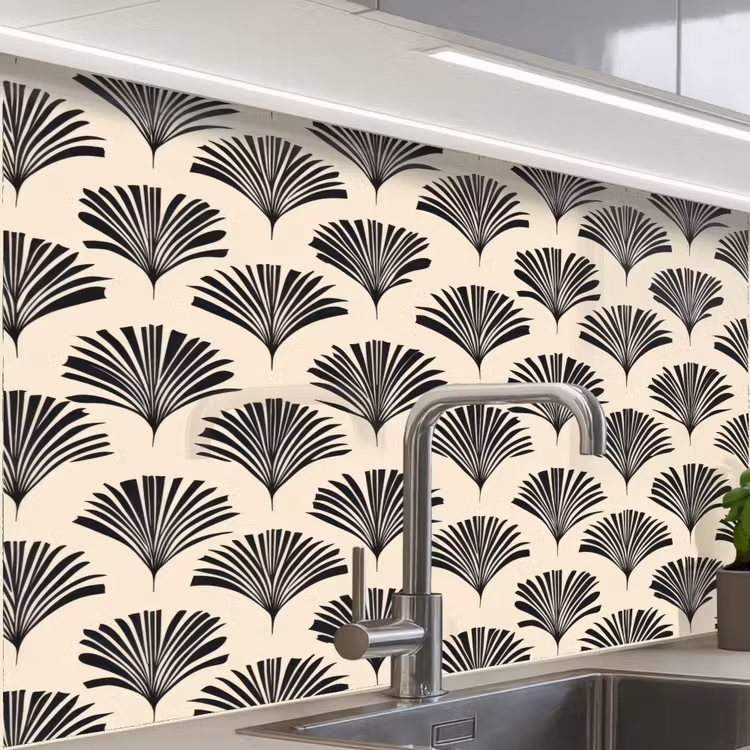 Revestimiento cocina - Abanicos - Botánico - Negro - Beige — 1