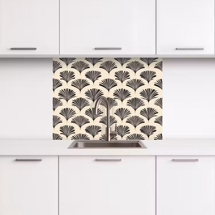 Revestimiento cocina - Abanicos - Botánico - Negro - Beige — 3