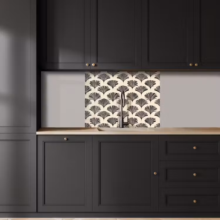 Revestimiento cocina - Abanicos - Botánico - Negro - Beige — 5