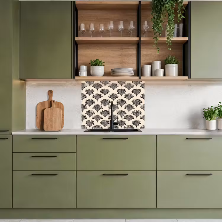 Revestimiento cocina - Abanicos - Botánico - Negro - Beige — 7