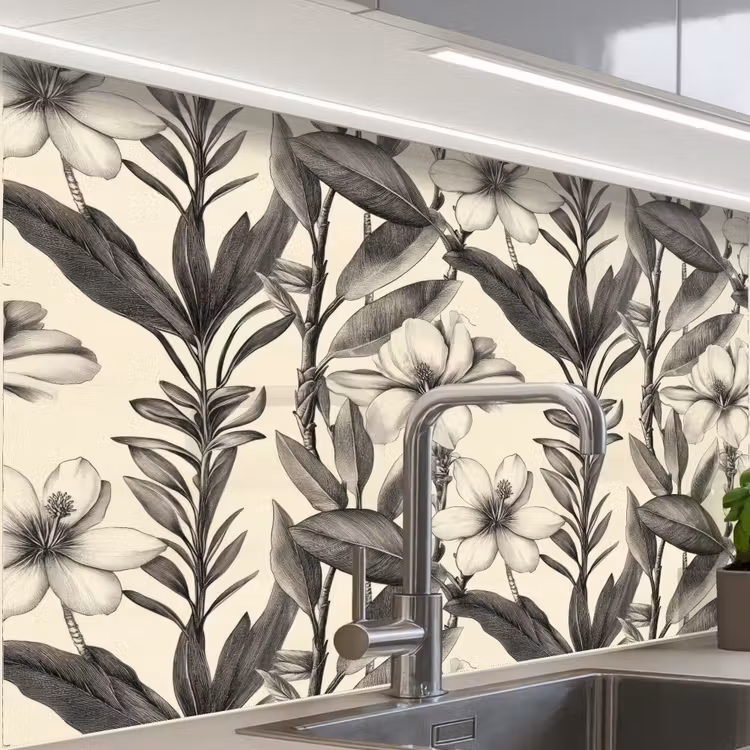 Revestimiento cocina - Clásico - Botánico - Negro - Beige — 1