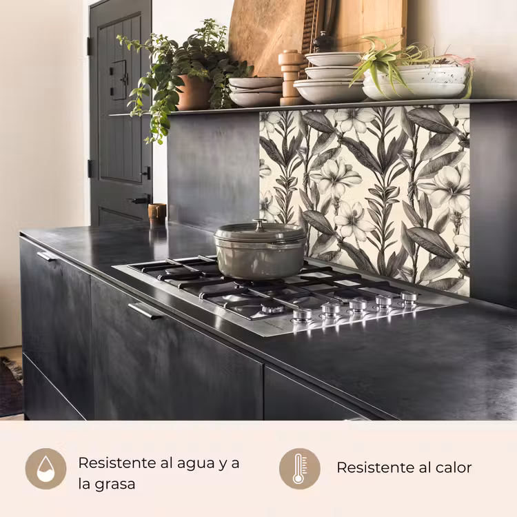 Revestimiento cocina - Clásico - Botánico - Negro - Beige — 4