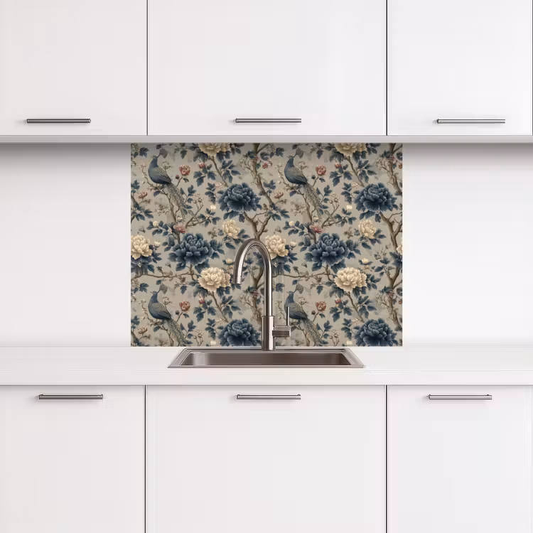 Revestimiento cocina - Pavo real - Flores - Azul — 3