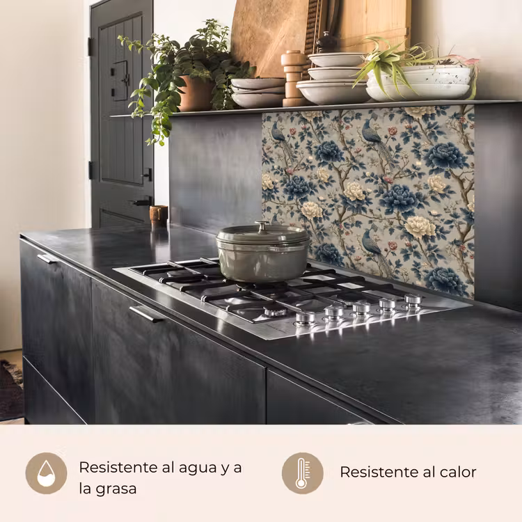 Revestimiento cocina - Pavo real - Flores - Azul — 4