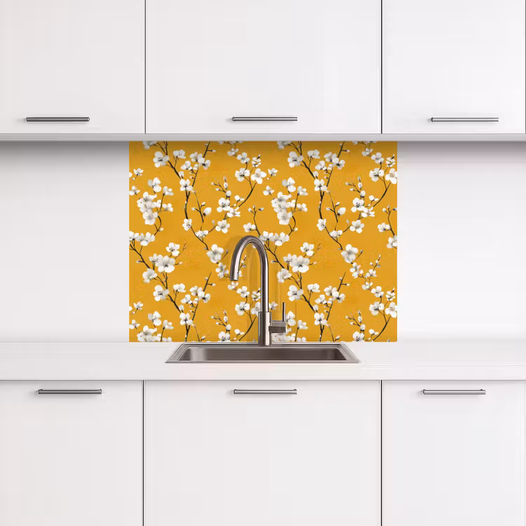 Revestimiento cocina - Rama en flor - Acuarela - Amarillo — 3