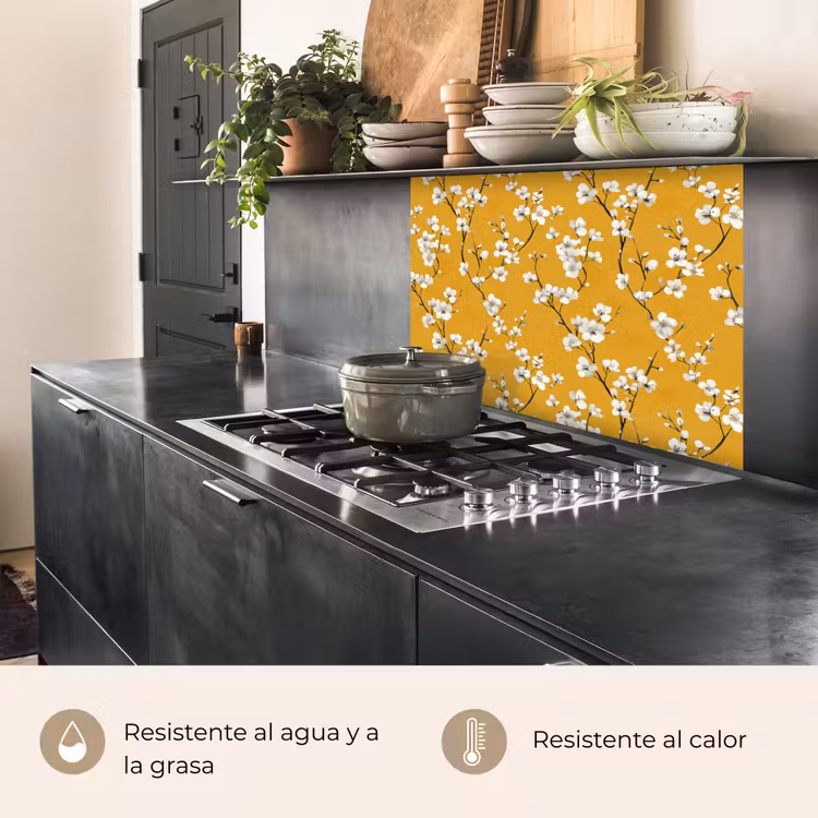 Revestimiento cocina - Rama en flor - Acuarela - Amarillo — 4