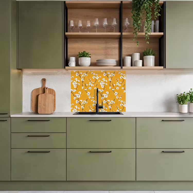 Revestimiento cocina - Rama en flor - Acuarela - Amarillo — 7