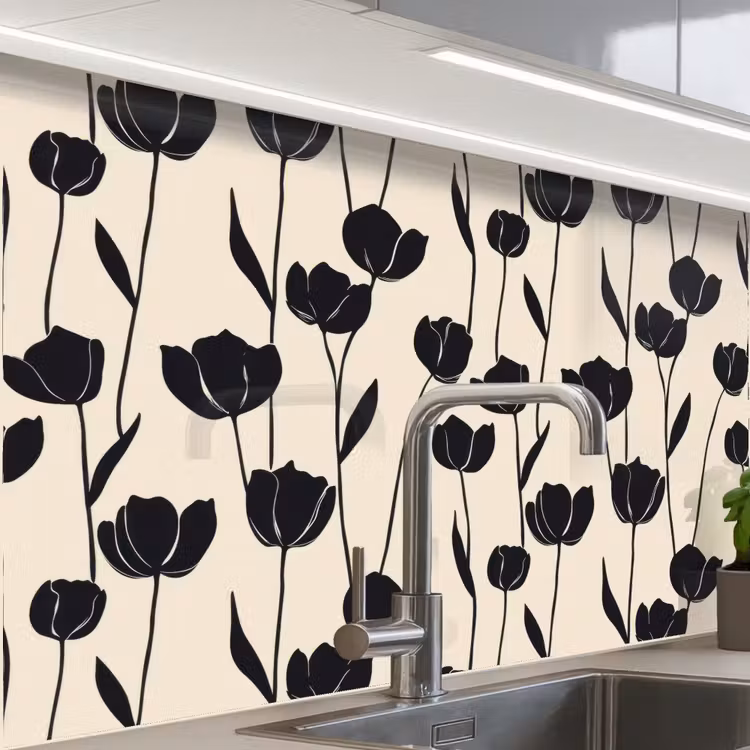 Revestimiento cocina - Tulipanes - Patrón - Negro — 1