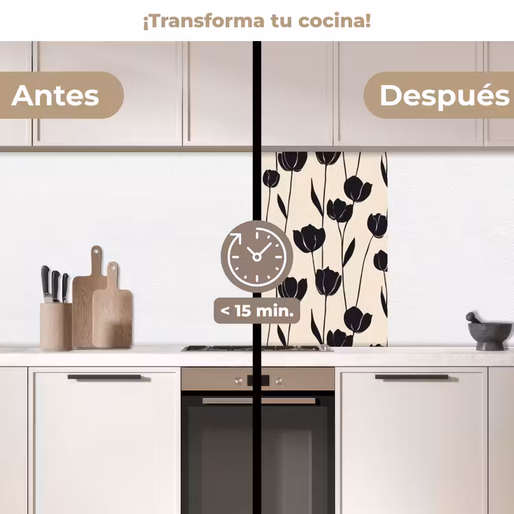 Revestimiento cocina - Tulipanes - Patrón - Negro — 2
