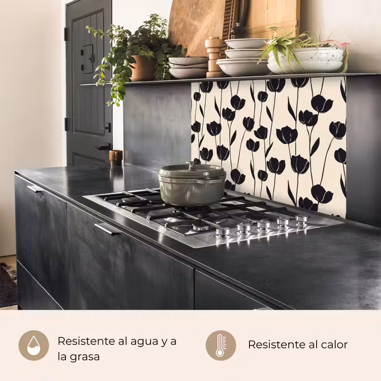 Revestimiento cocina - Tulipanes - Patrón - Negro — 4